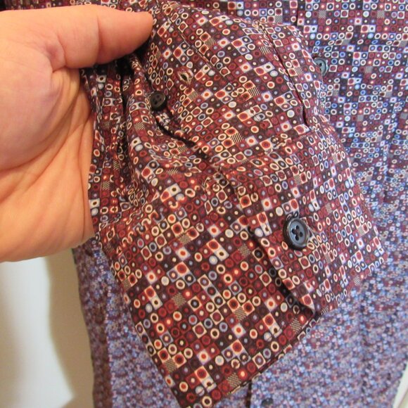 John Lennon Purple Geometric Print Camp Collar 100% Viscose Lightweight Shirt M - Picture 7 of 11